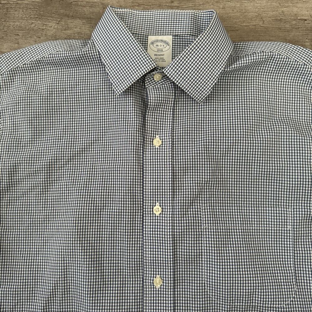 Brooks Brothers 1818 Shirt Mens 16-32/33 Regent Blue Check Non-Iron All Cotton